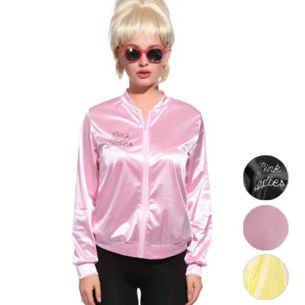 1950s Grease Pink Lady Ladies Satin Jacket Top Fancy Dress Up Costume - Ecosfun
