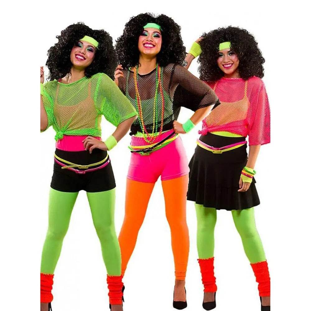 1980s Top Fishnet Women T-shirt Suspenders 80s Costumes Cosplay Party Carnival - Ecosfun
