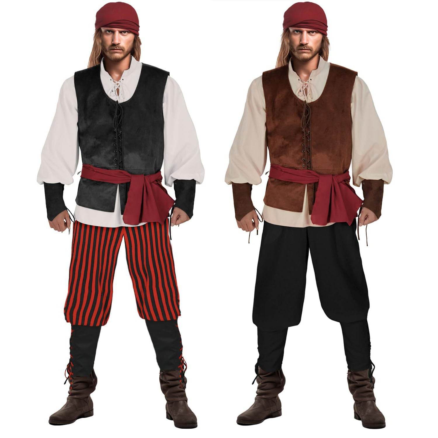 Halloween Caribbean Pirates Vest Adult Stage Costume - Ecosfun