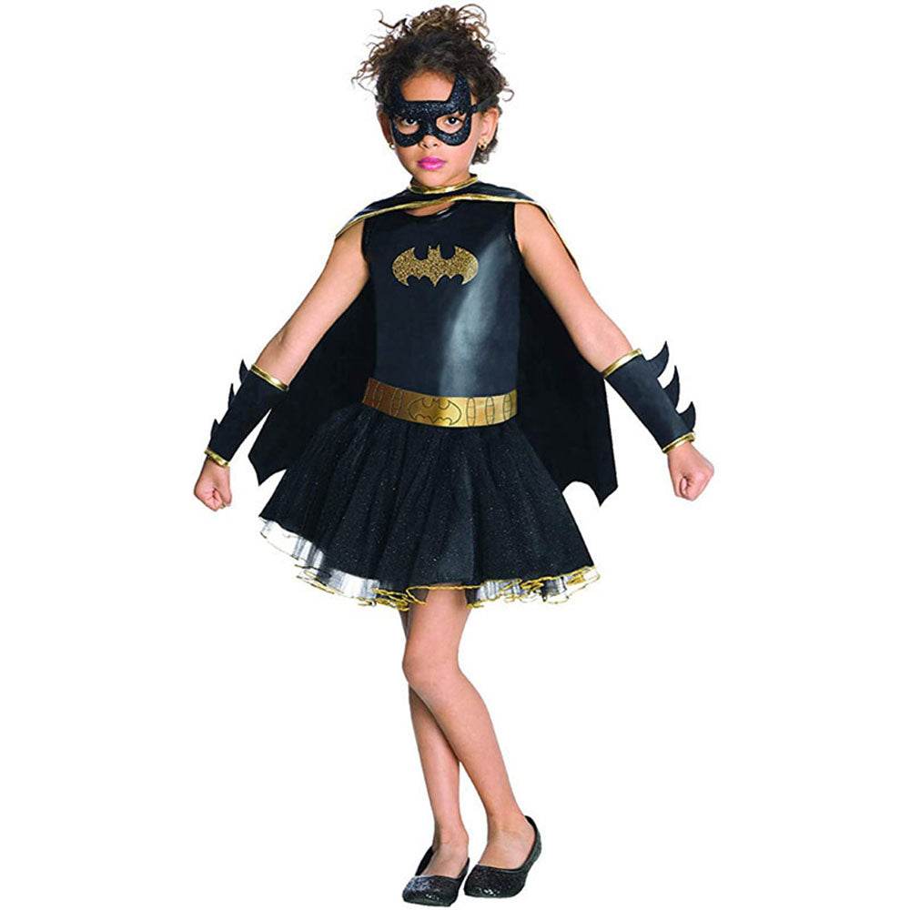 Black Bat man Costume Halloween For Kids Girl Full Set With Cape - Ecosfun