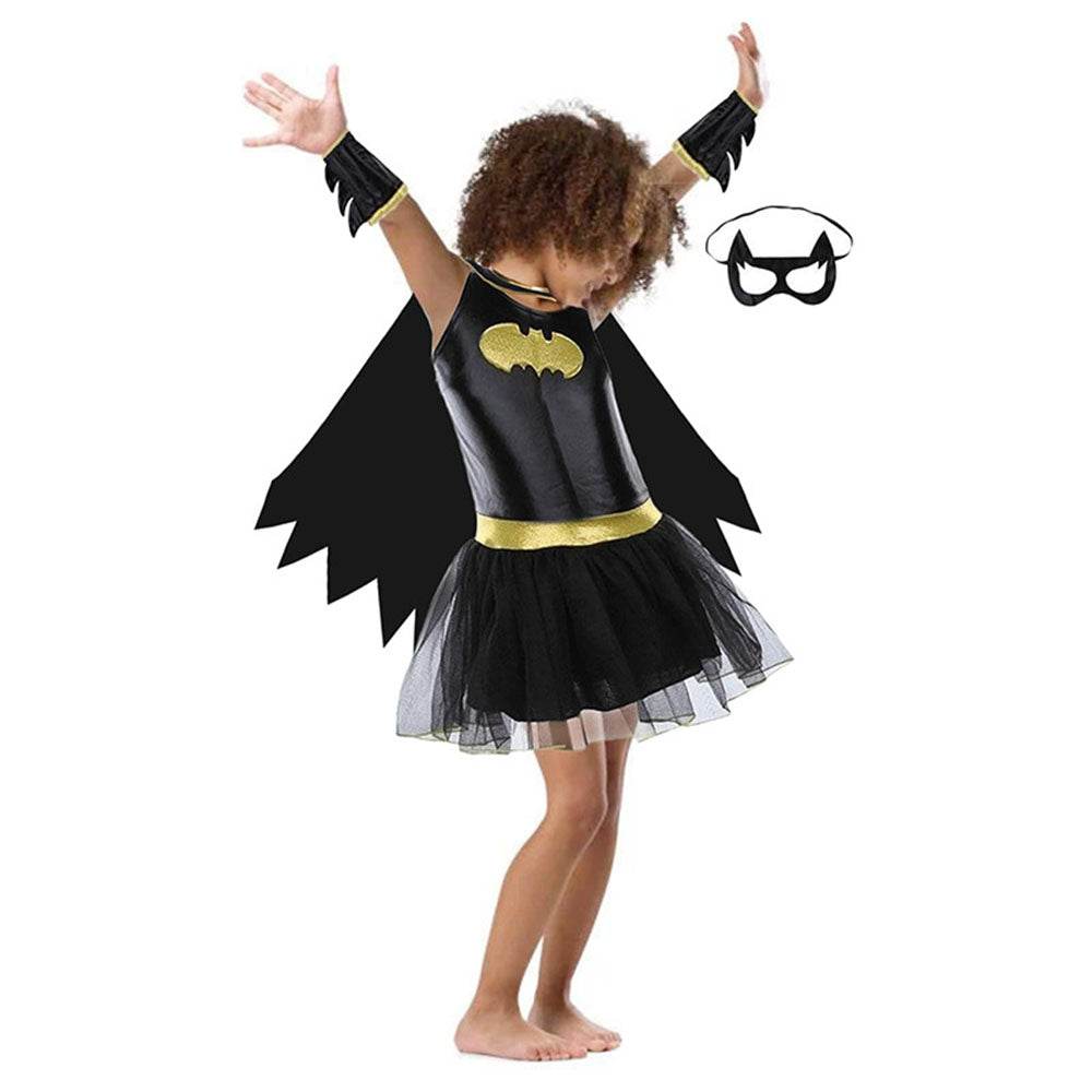 Black Bat man Costume Halloween For Kids Girl Full Set With Cape - Ecosfun