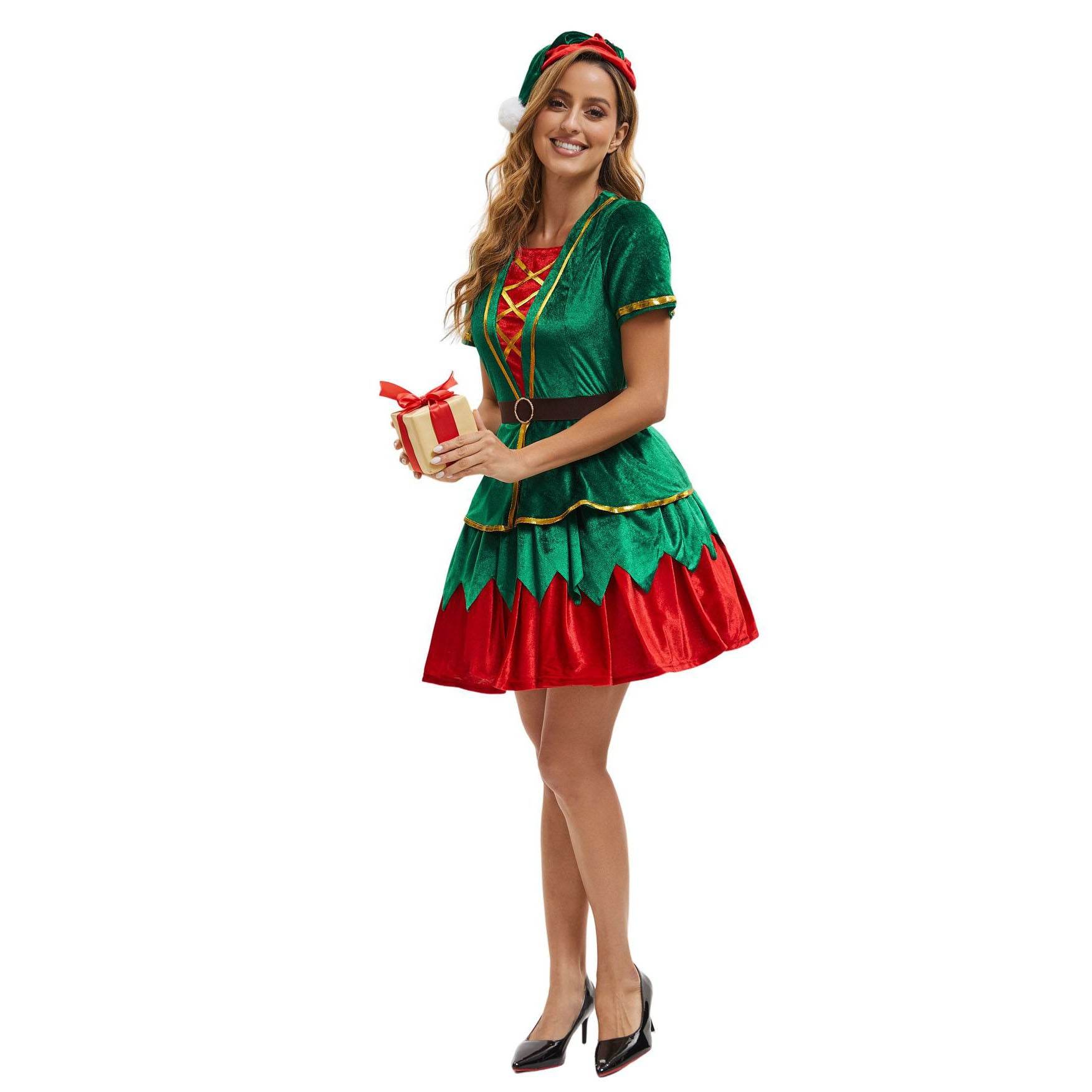Green Christmas Party dress Costume adult couple stage costume - Ecosfun