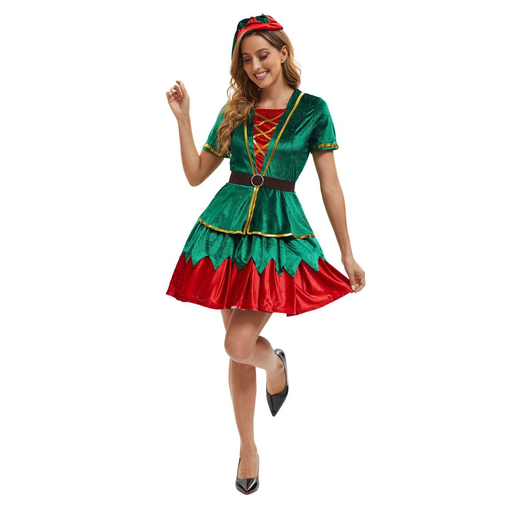 Green Christmas Party dress Costume adult couple stage costume - Ecosfun