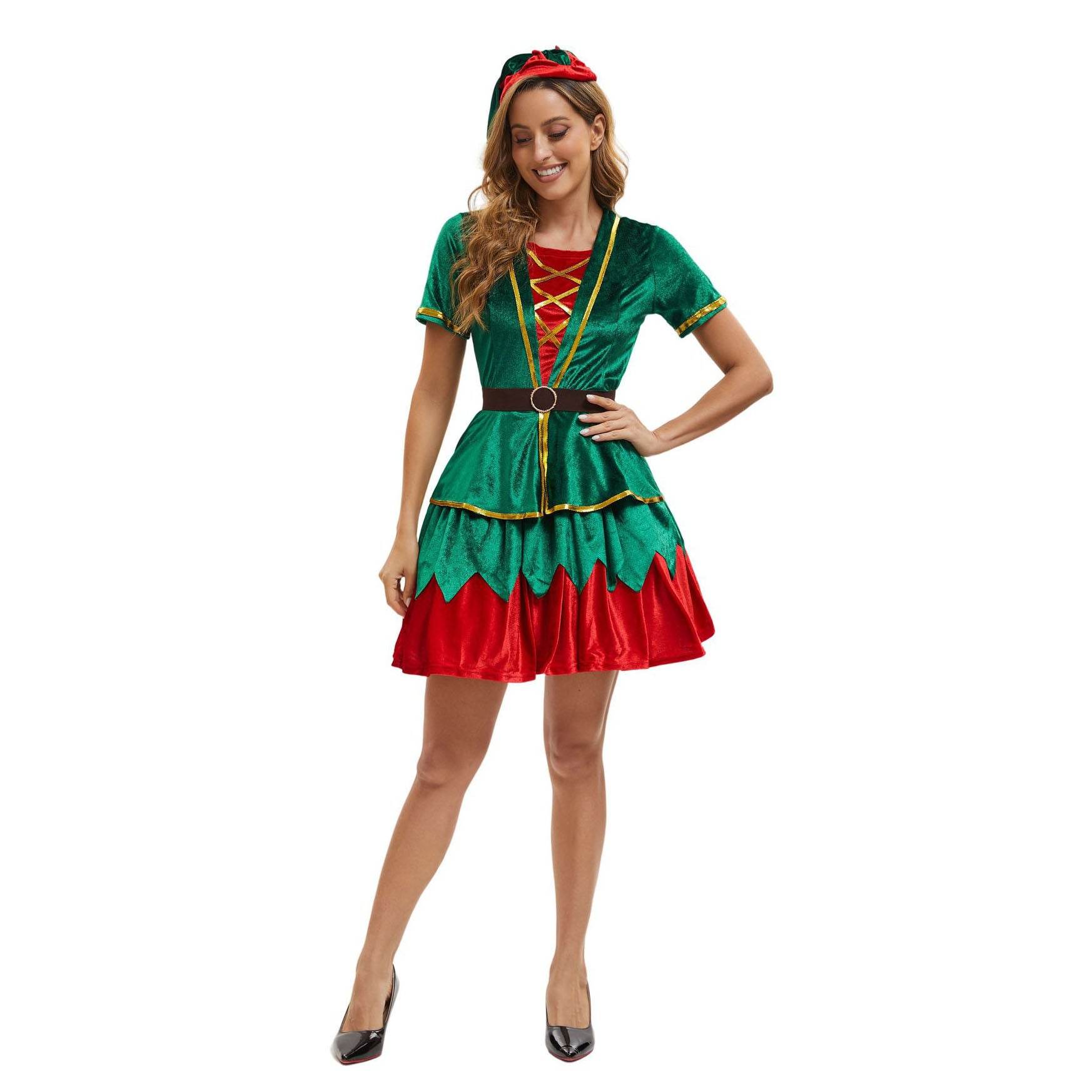 Green Christmas Party dress Costume adult couple stage costume - Ecosfun