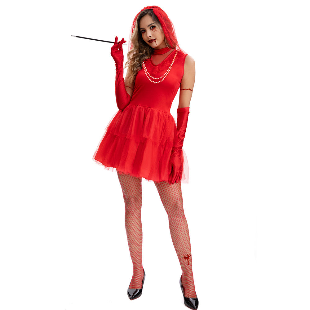 Red Ghost Bride Costume Red Wedding Dress Halloween
