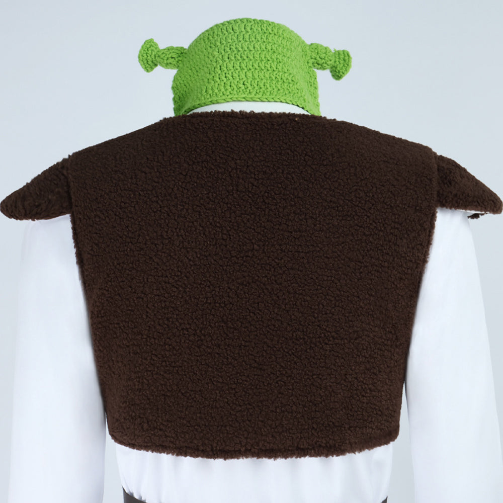Shrek Green Monster Cosplay Mens Costume Halloween Full fleece Vest Outfit Set