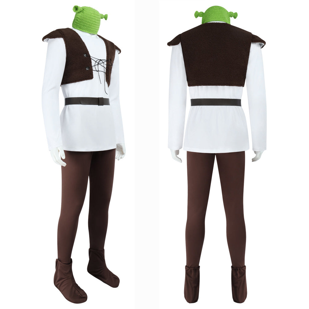 Shrek Green Monster Cosplay Mens Costume Halloween Full fleece Vest Outfit Set