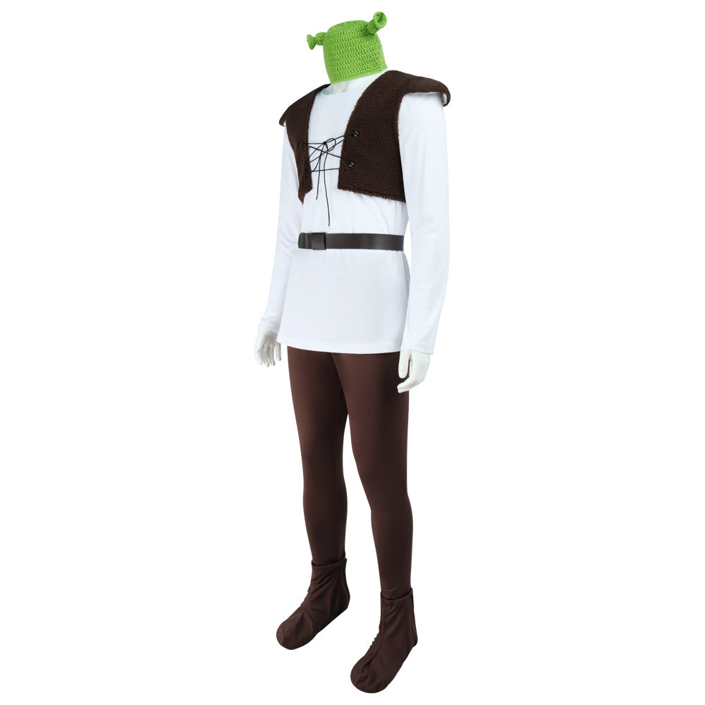 Shrek Green Monster Cosplay Mens Costume Halloween Full fleece Vest Outfit Set