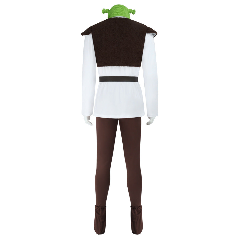 Shrek Green Monster Cosplay Mens Costume Halloween Full fleece Vest Outfit Set