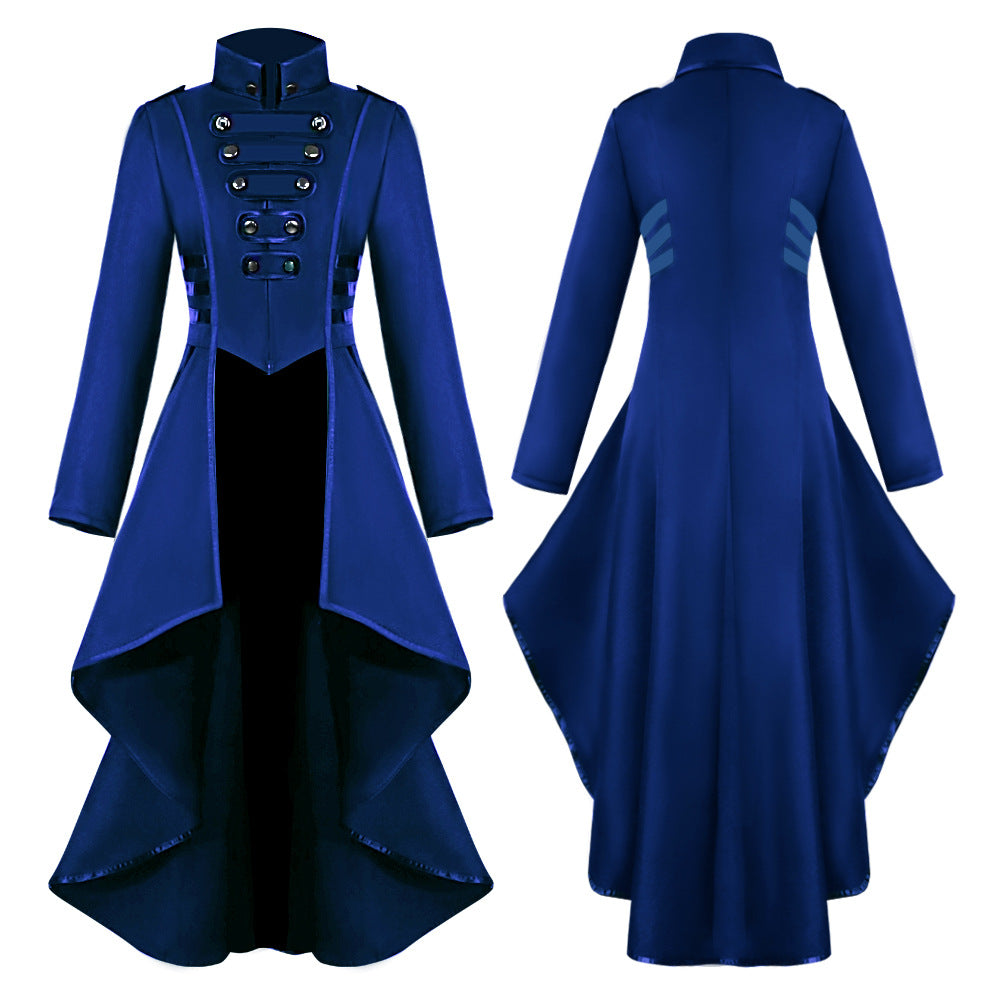 Medieval Costume dress tuxedo women's lapel irregular hem retro long top