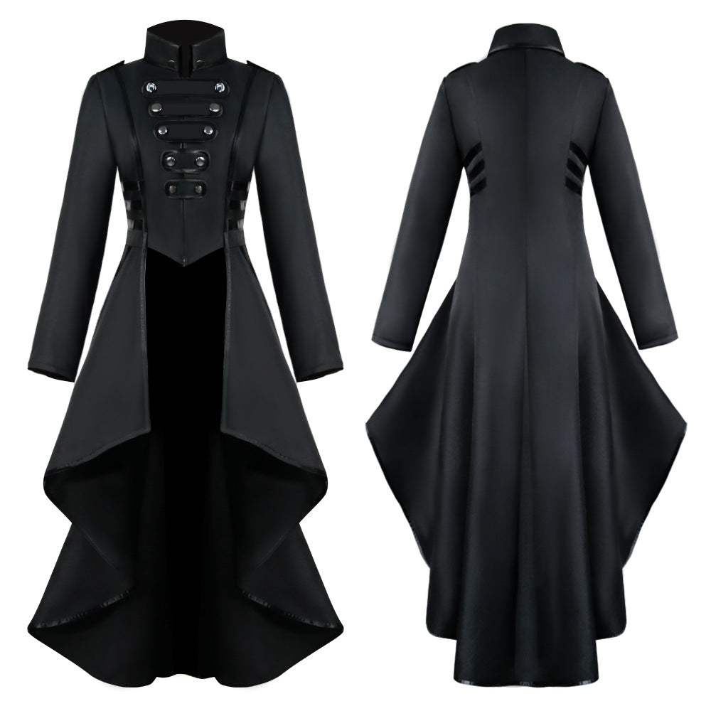 Medieval Costume dress tuxedo women's lapel irregular hem retro long top