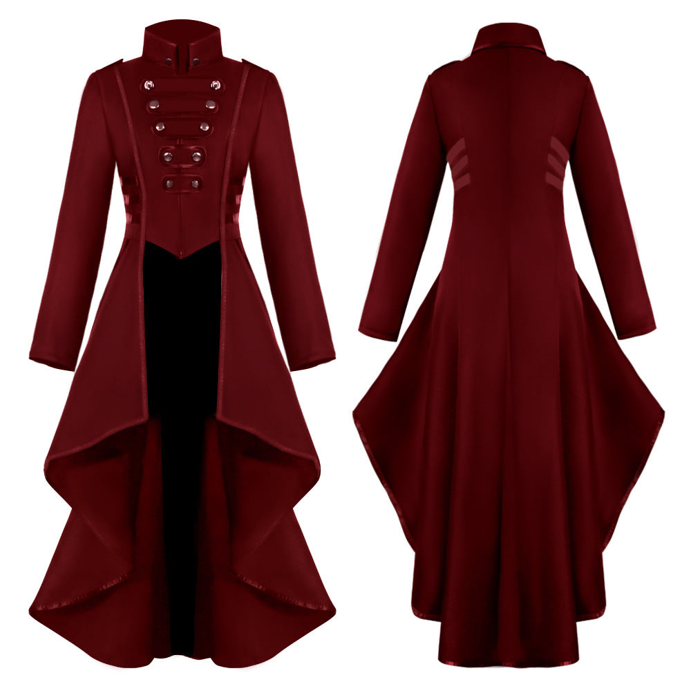 Medieval Costume dress tuxedo women's lapel irregular hem retro long top