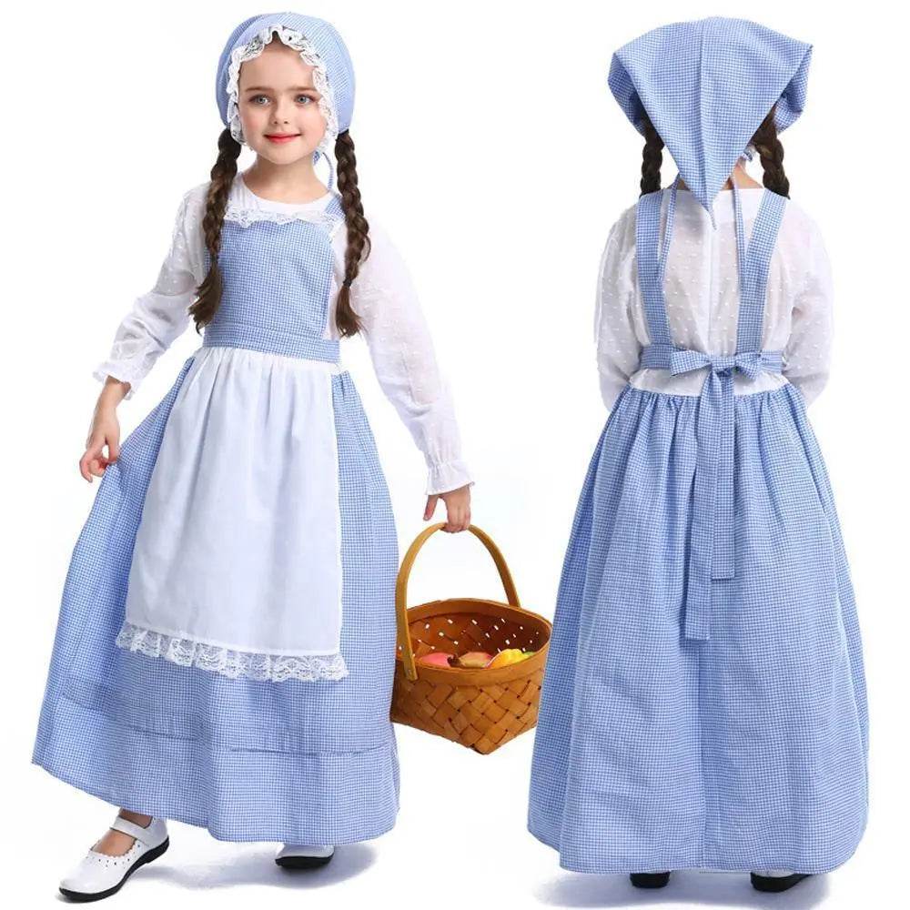 Alice Lolita Maid for kids Blue Farm Florist girl dress kids Maid Cosplay Costume - Ecosfun