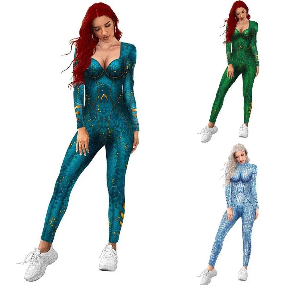 Atlanna Queen Aquaman Cosplay Costume Jumpsuit Halloween Sequined Catsuit Party Zentai - Ecosfun