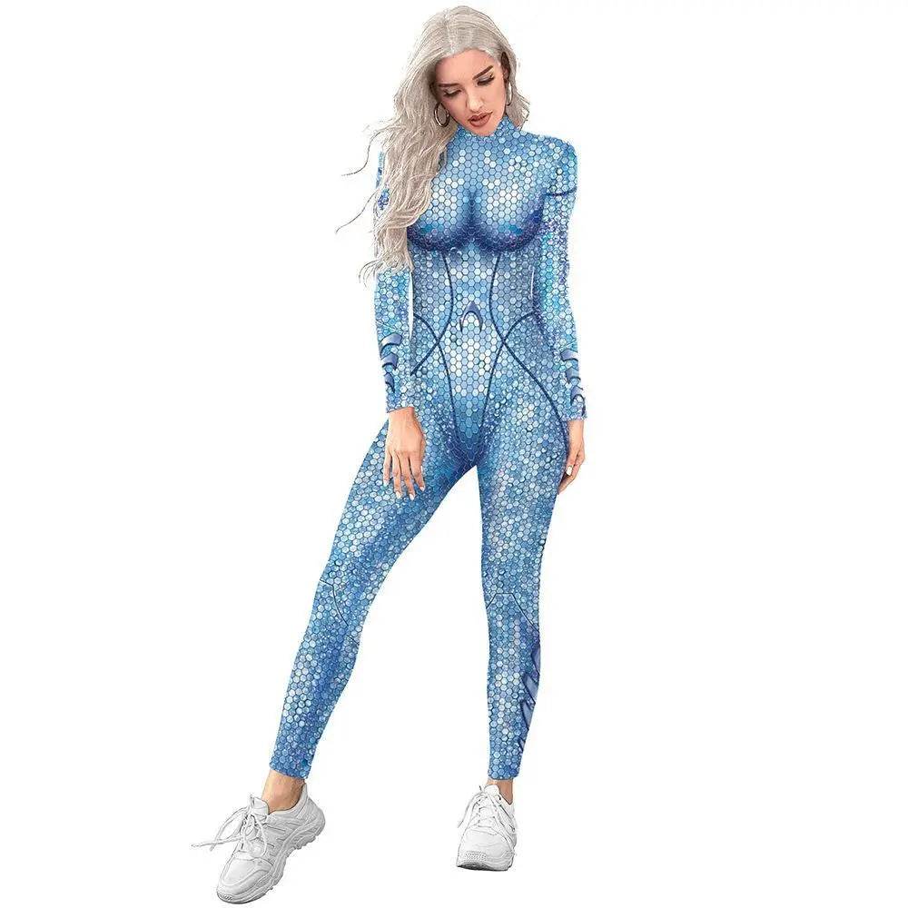 Atlanna Queen Aquaman Cosplay Costume Jumpsuit Halloween Sequined Catsuit Party Zentai - Ecosfun