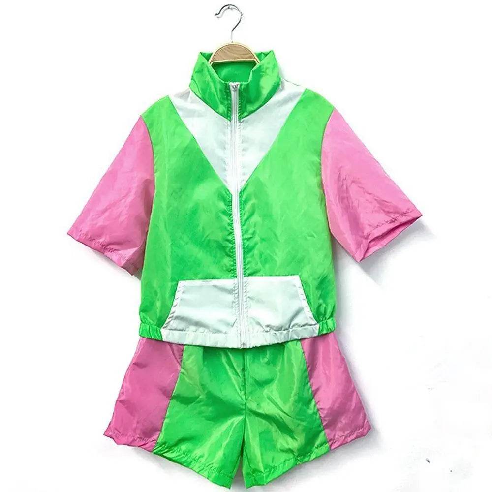 Carnival Disco Retro 80s Outfits Zipper Women's Sportswear Hip Hop Stage Costume - Ecosfun