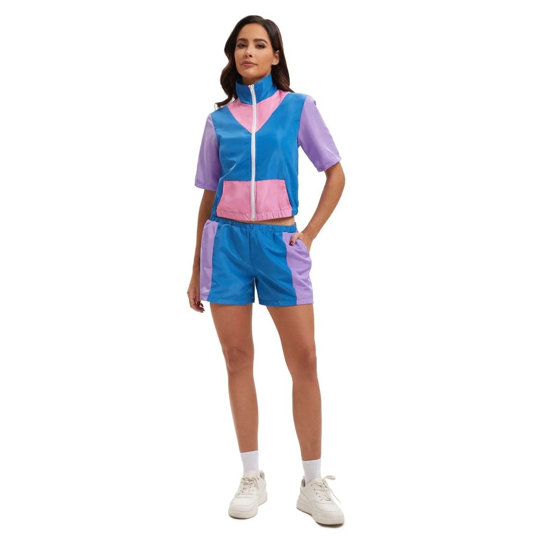 Carnival Disco Retro 80s Outfits Zipper Women's Sportswear Hip Hop Stage Costume - Ecosfun