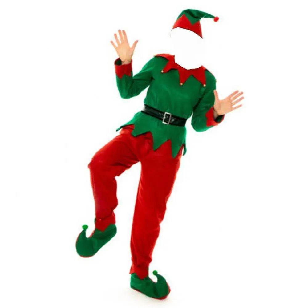 Christmas Elf Costumes for Mens Full Set Halloween Cosplay Holiday Party Green Suit - Ecosfun