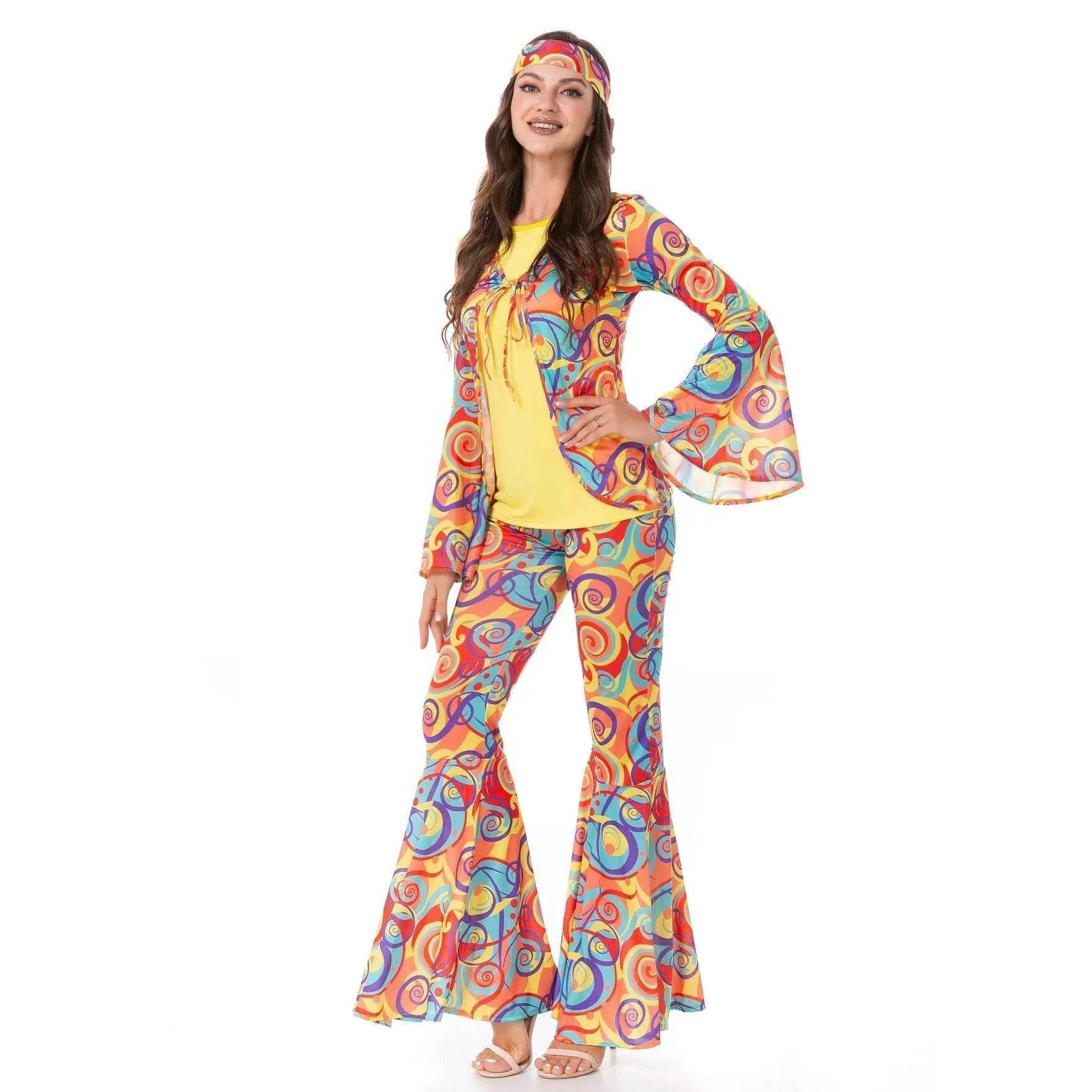 Disco 70s Fancy Dress Retro hip-hop hippie Couple Stage Costumes Halloween - Ecosfun