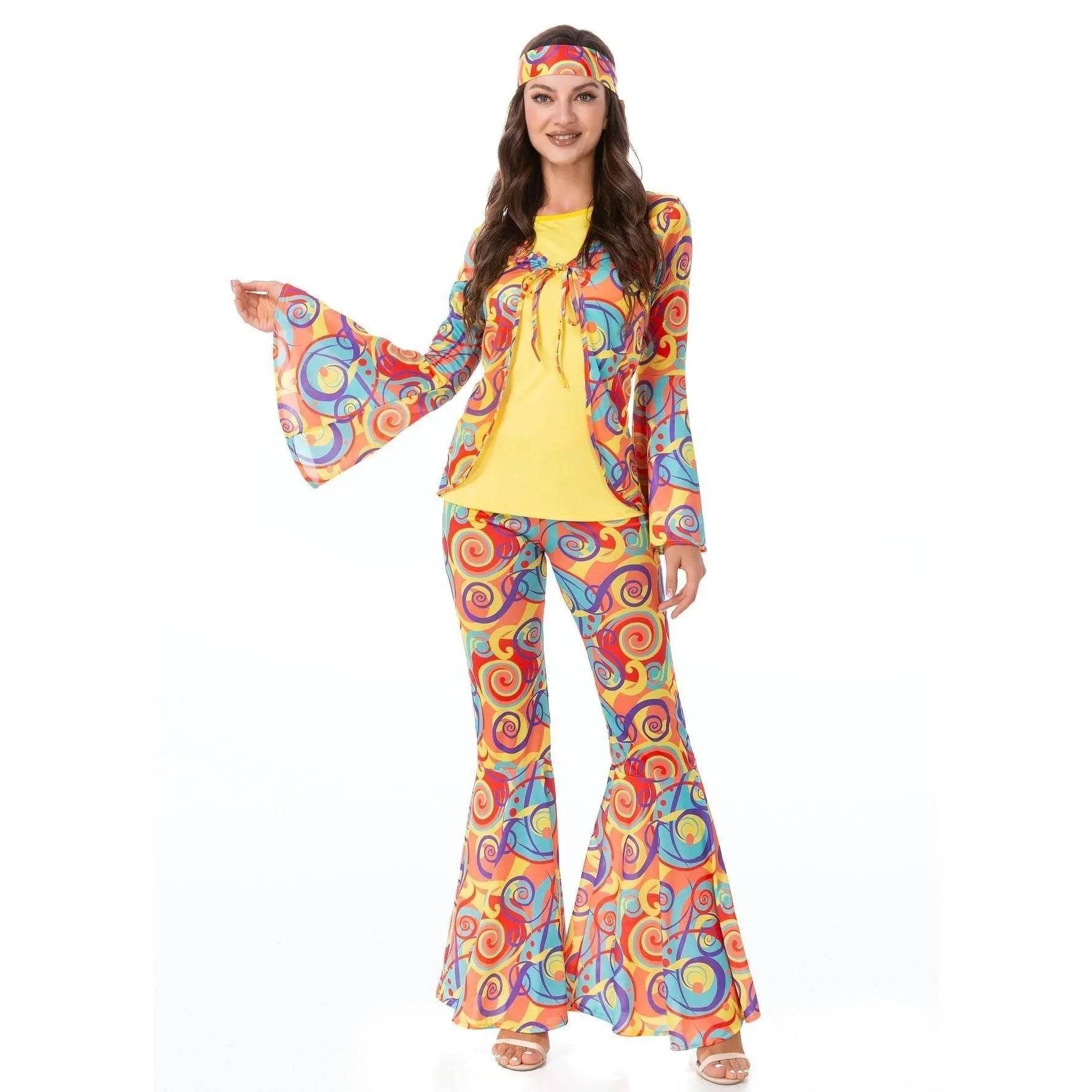 Disco 70s Fancy Dress Retro hip-hop hippie Couple Stage Costumes Halloween - Ecosfun