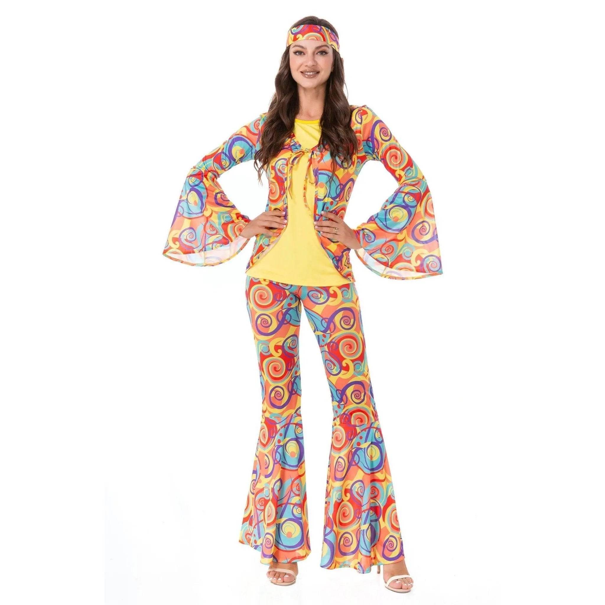 Disco 70s Fancy Dress Retro hip-hop hippie Couple Stage Costumes Halloween - Ecosfun
