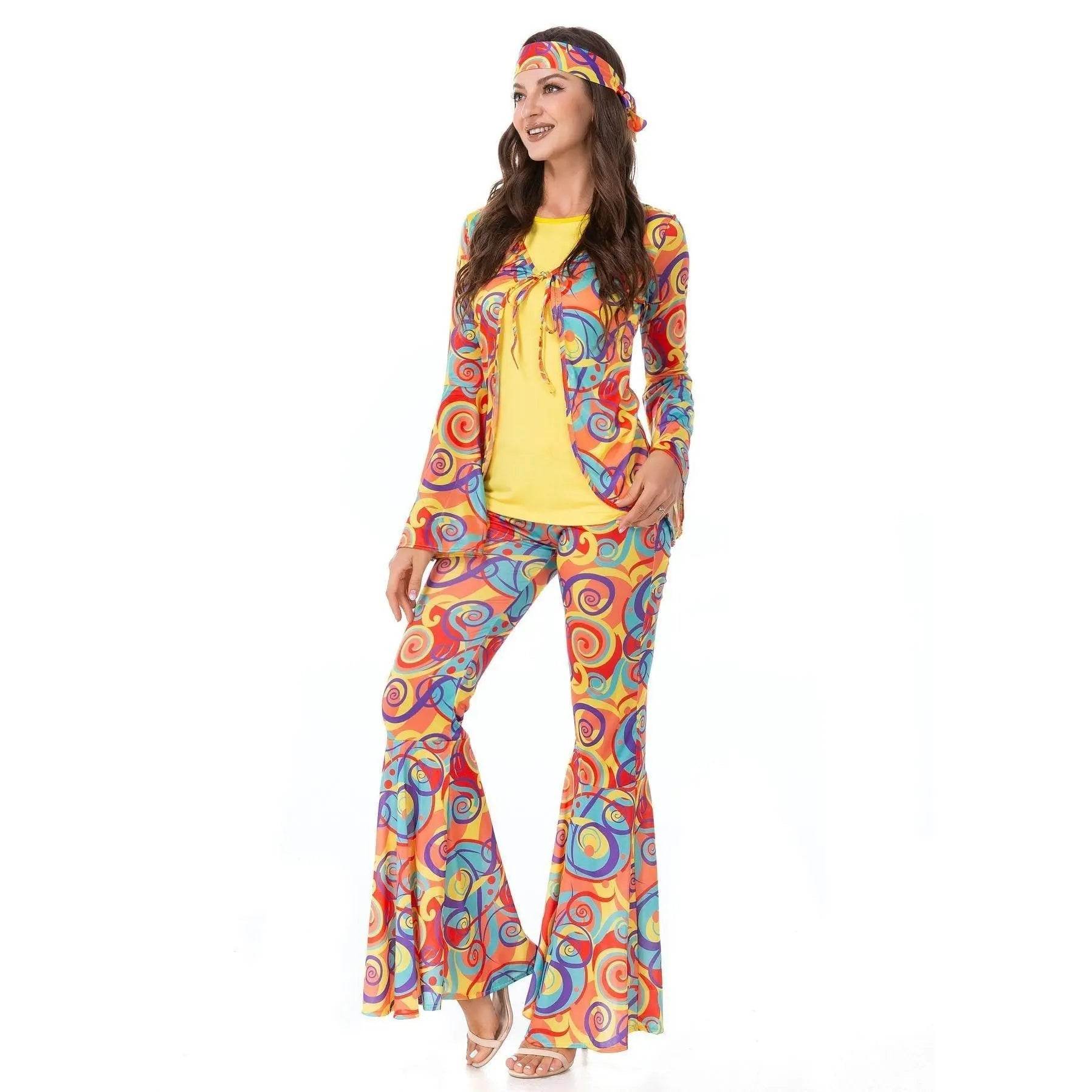 Disco 70s Fancy Dress Retro hip-hop hippie Couple Stage Costumes Halloween - Ecosfun