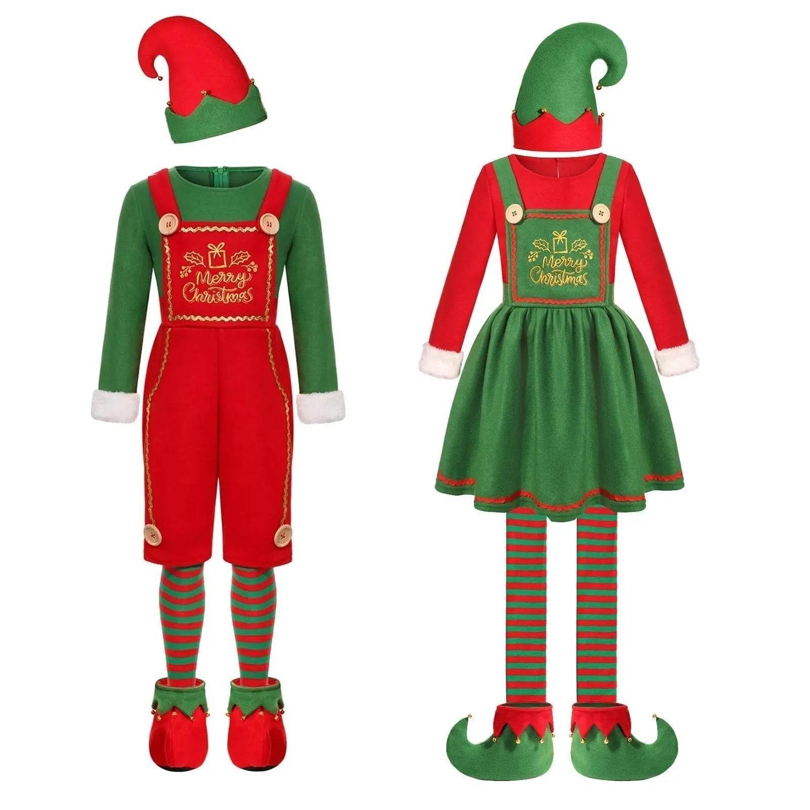 Elf Costume for Girls Boy Kids Christmas Party Dress Outfit - Ecosfun