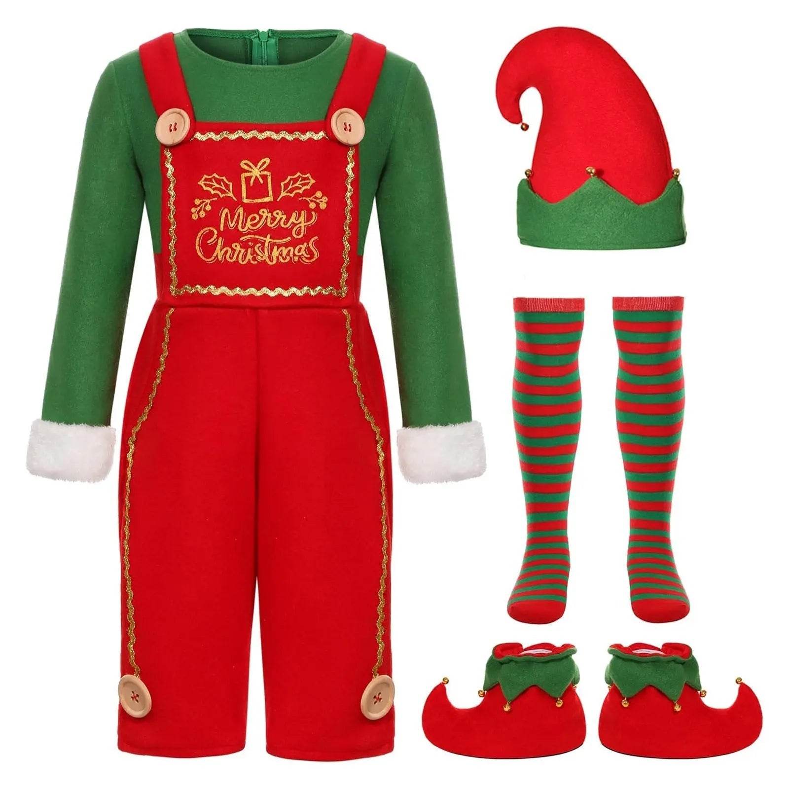 Elf Costume for Girls Boy Kids Christmas Party Dress Outfit - Ecosfun