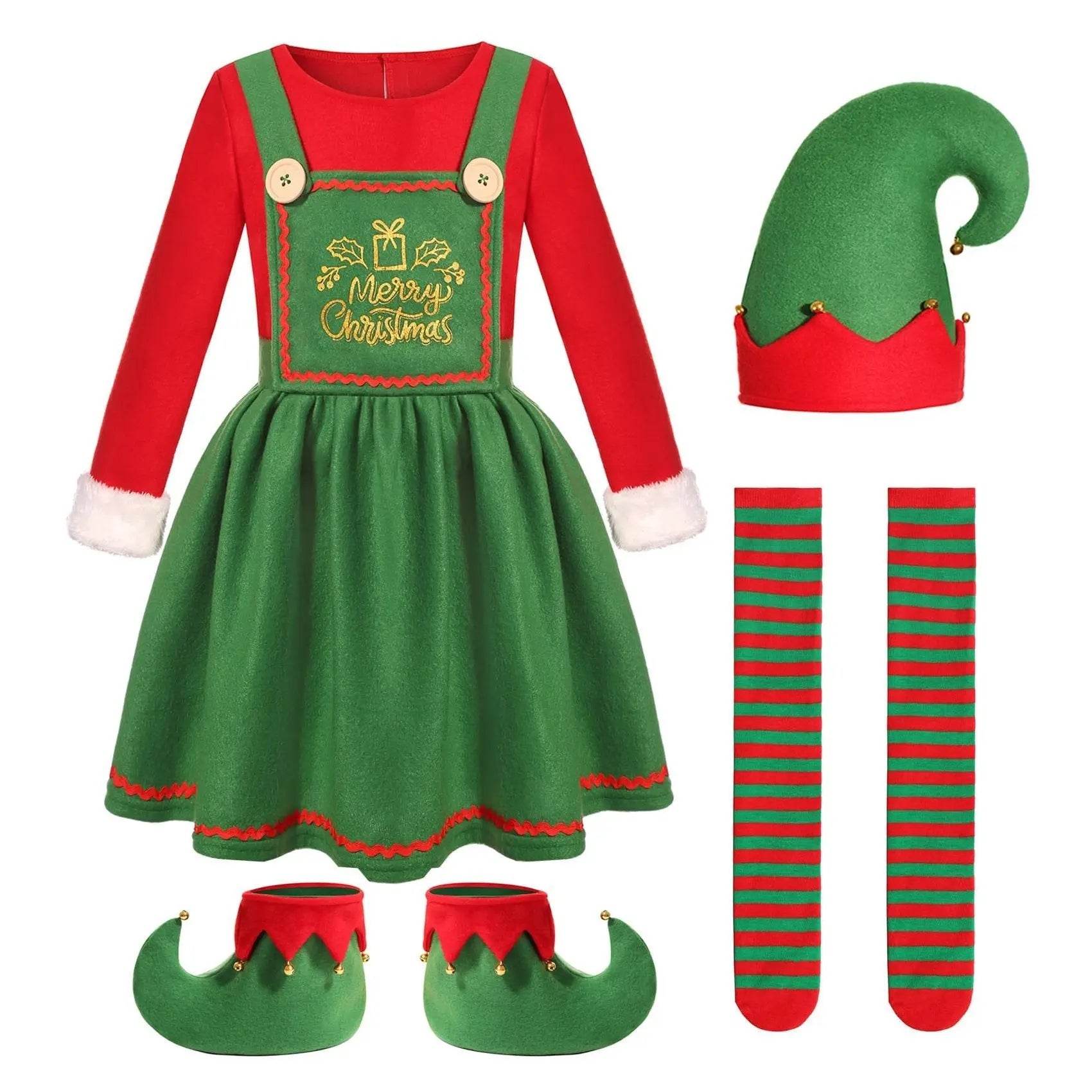 Elf Costume for Girls Boy Kids Christmas Party Dress Outfit - Ecosfun