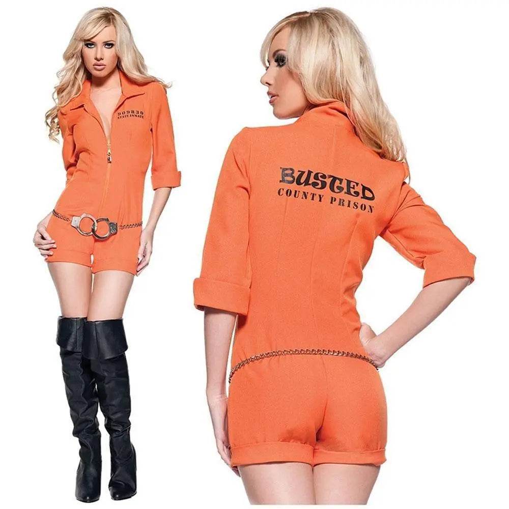 Escaped Prisoner Costume Busted County Jumpsuit Orange Cosplay Costume Halloween - Ecosfun