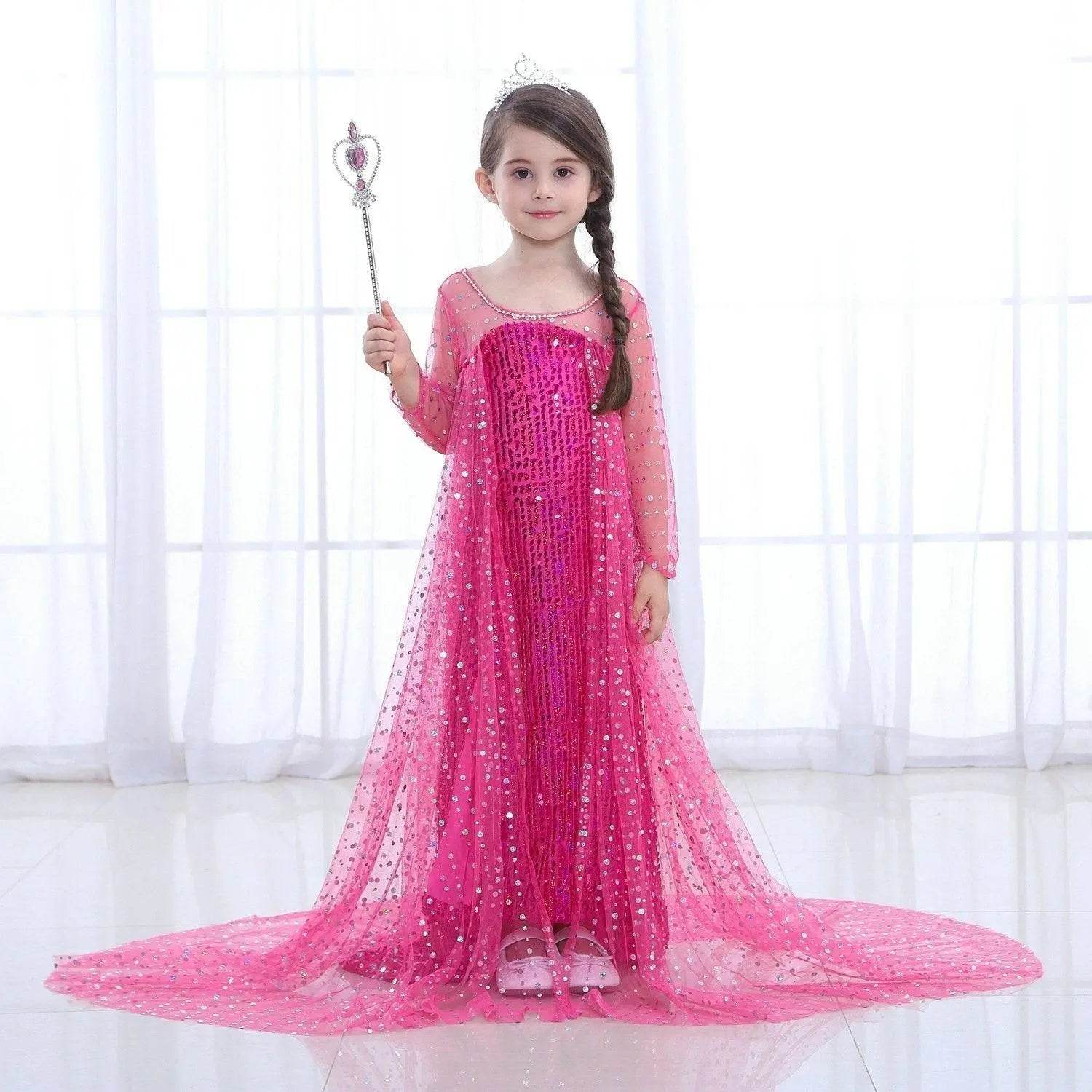 Frozen Elsa Costume Long Sleeve Girl Party Princess Dress - Ecosfun