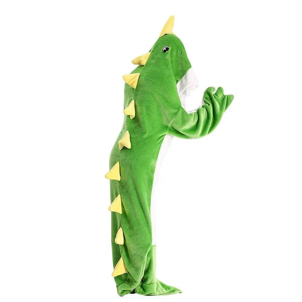 Green Dinosaur Animal Sleeping Bag Loose Onesies Pajamas Adult Super Soft Fleece Hoodie - Ecosfun