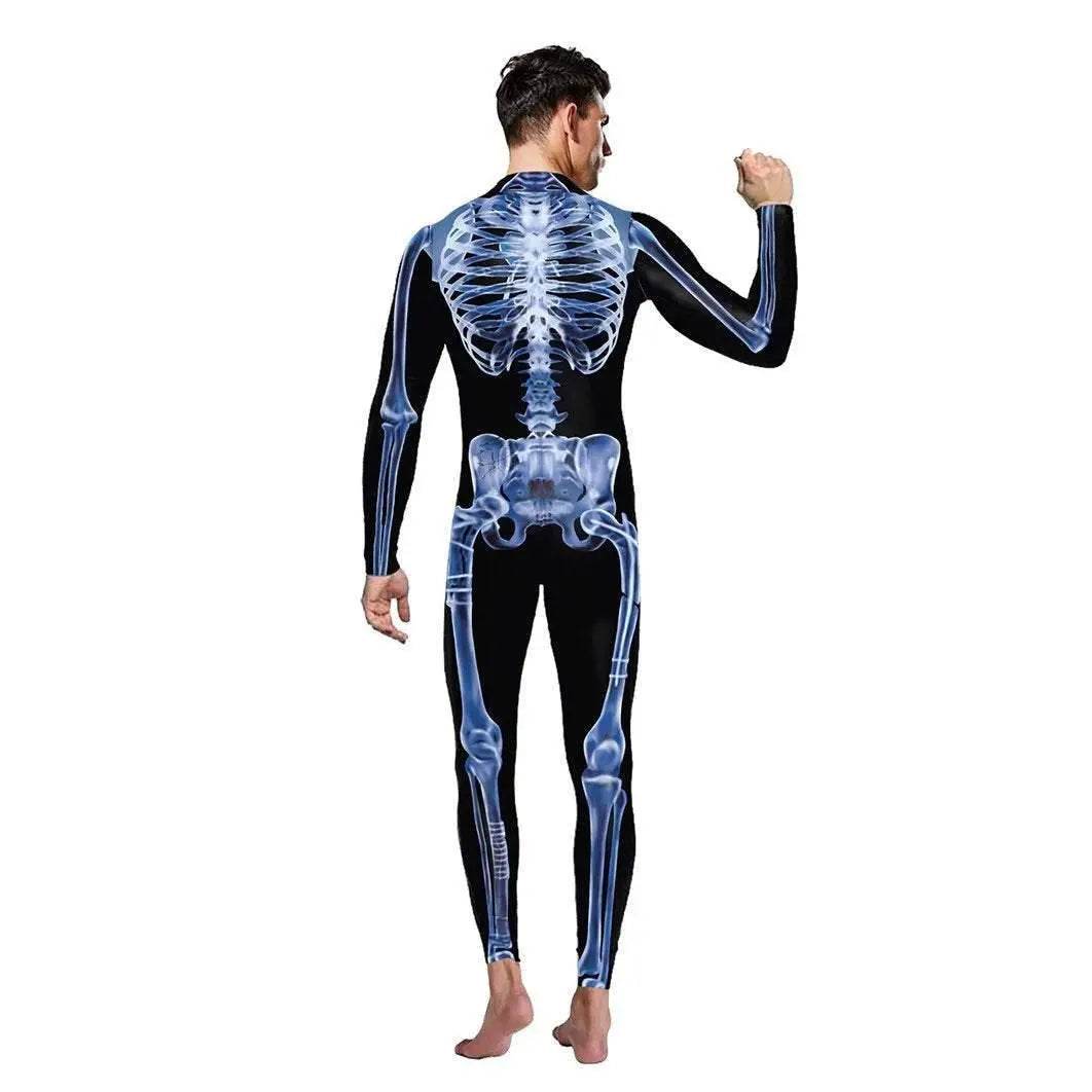 Halloween Costume Skull Cosplay Jumpsuit Skeleton Onesie Bodysuit Zentai for Adults - Ecosfun