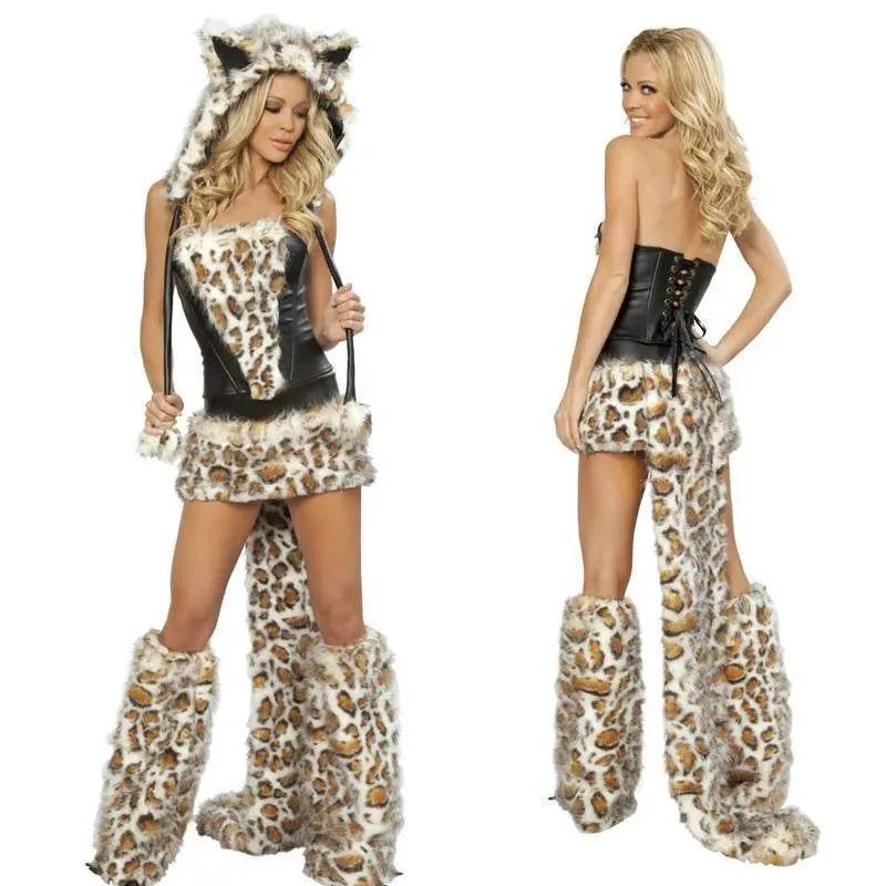Halloween Leopard Wolf Furry Animal Cosplay Costume Fancy Dress - Ecosfun