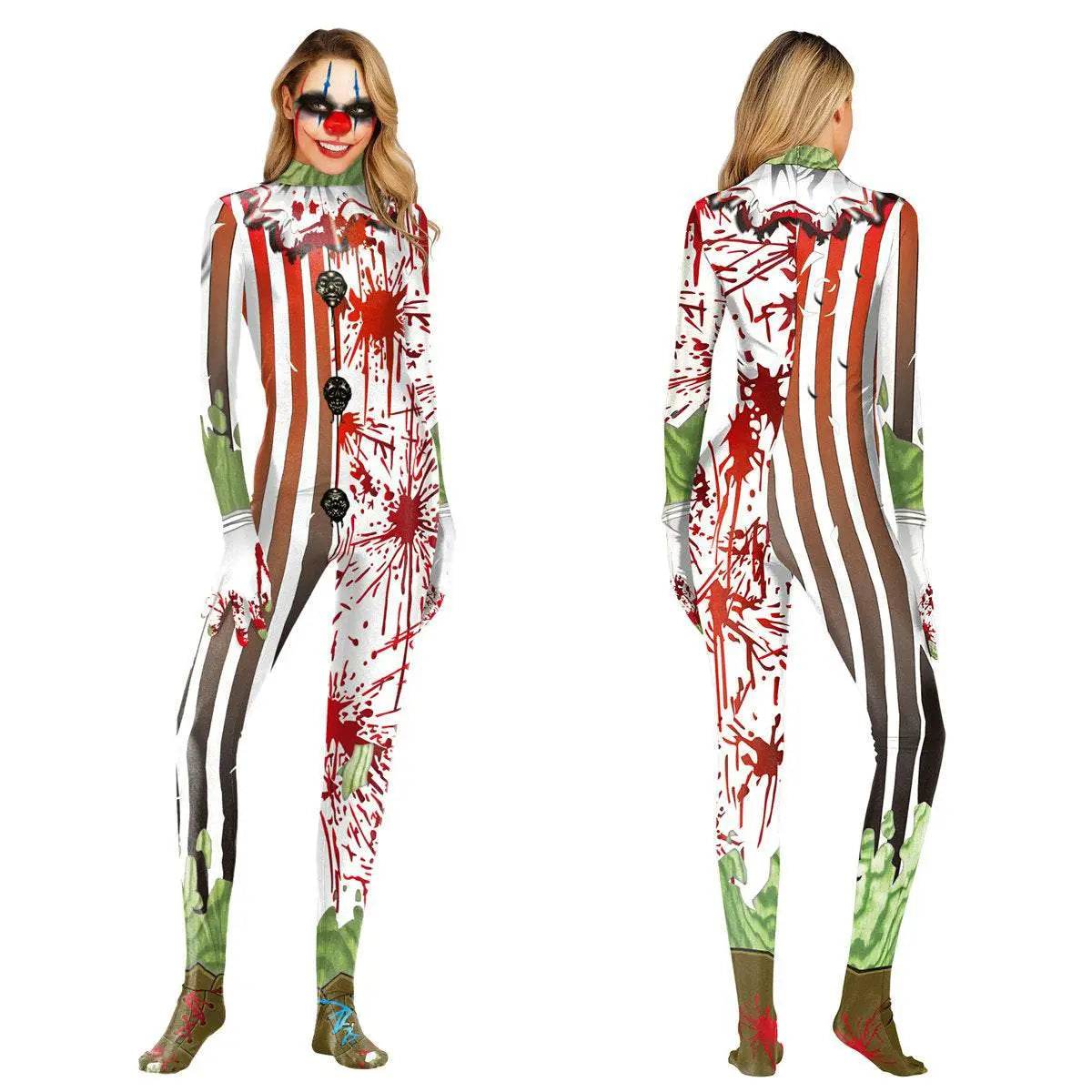 Halloween Masquerade Elastic Clown Cosplay Costume Polyester Bodysuit - Ecosfun
