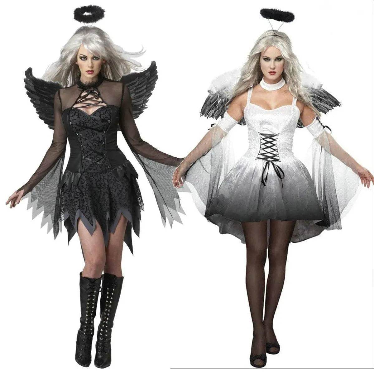 Halloween Party Masquerade Black White Angel Outfits Cosplay Costume - Ecosfun