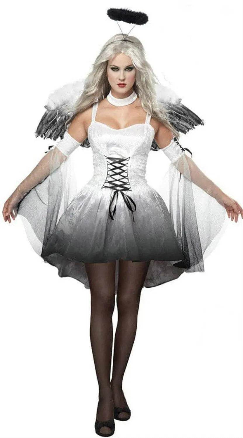 Halloween Party Masquerade Black White Angel Outfits Cosplay Costume - Ecosfun