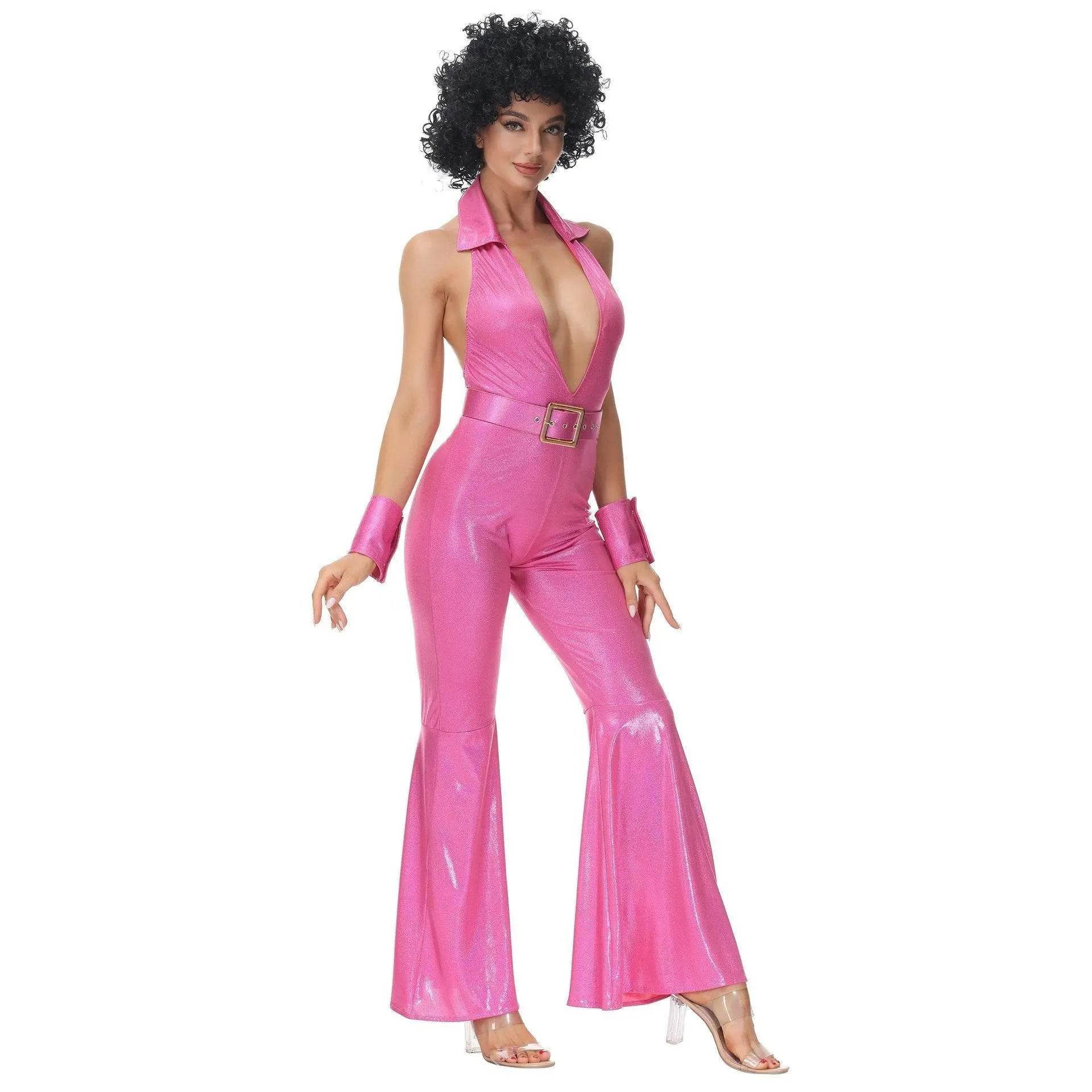 Hip Hop Rock Hippie 70s Costumes Fancy Dress Cosplay Halloween Outfit Jumpsuit Female - Ecosfun
