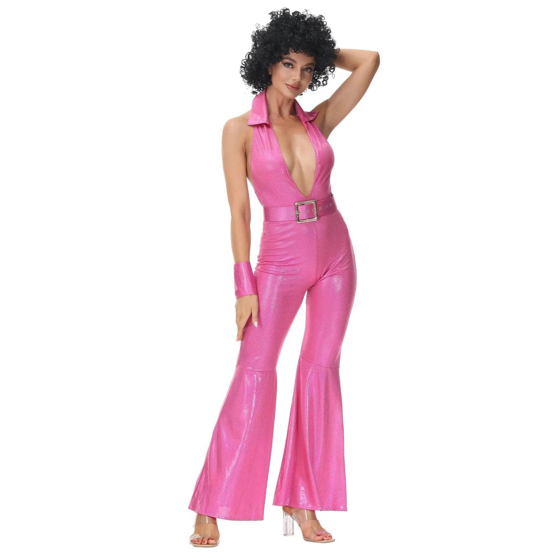 Hip Hop Rock Hippie 70s Costumes Fancy Dress Cosplay Halloween Outfit Jumpsuit Female - Ecosfun