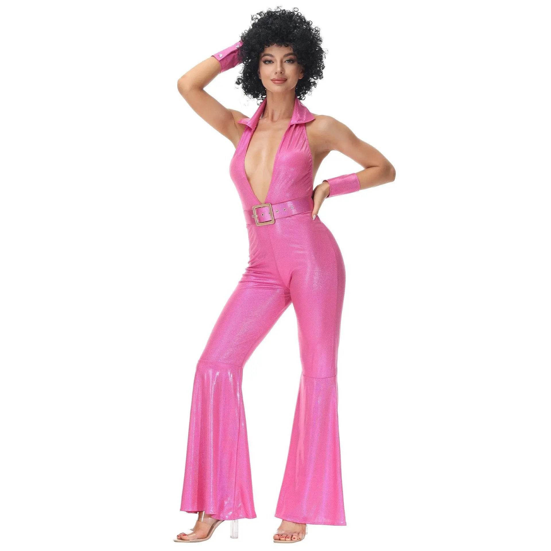 Hip Hop Rock Hippie 70s Costumes Fancy Dress Cosplay Halloween Outfit Jumpsuit Female - Ecosfun