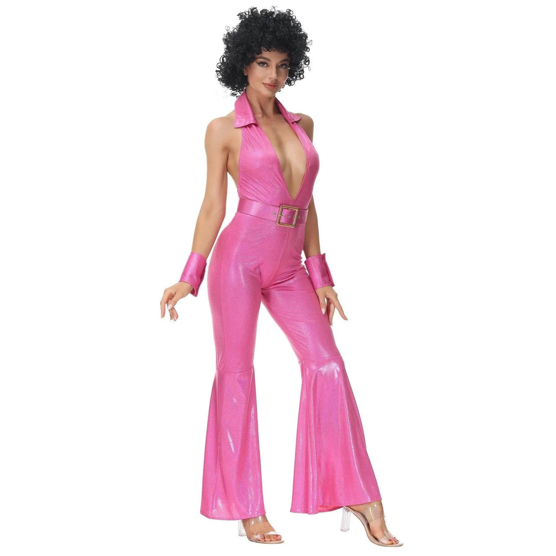Hip Hop Rock Hippie 70s Costumes Fancy Dress Cosplay Halloween Outfit Jumpsuit Female - Ecosfun