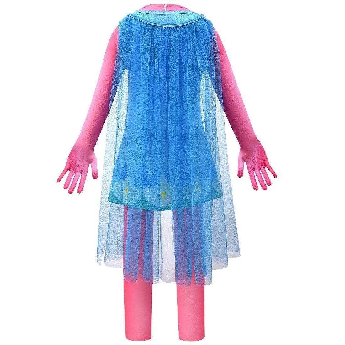 Kids Girl Trolls 2 World Tour Poppy Costume Cosplay ZenTai Short Sleeve Cape Dress - Ecosfun