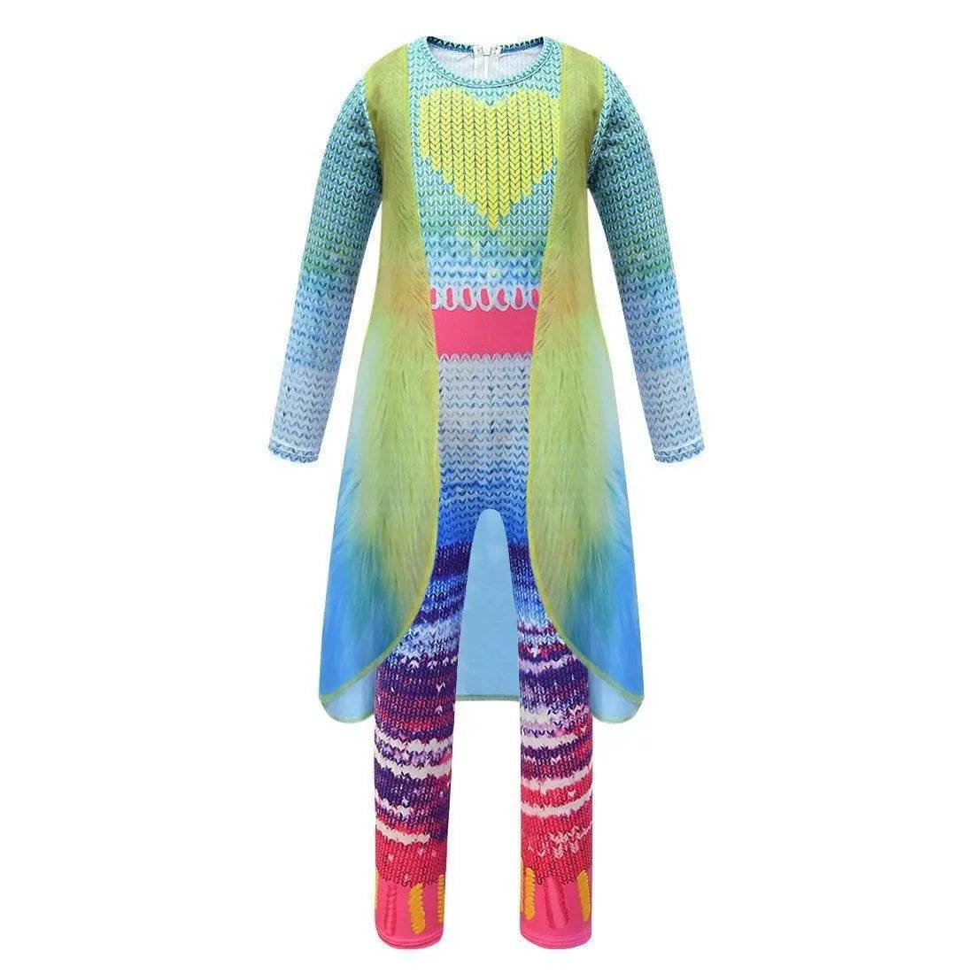 Kids Girl Trolls 2 World Tour Queen Poppy Costume Jumpsuit With Vest Wig - Ecosfun