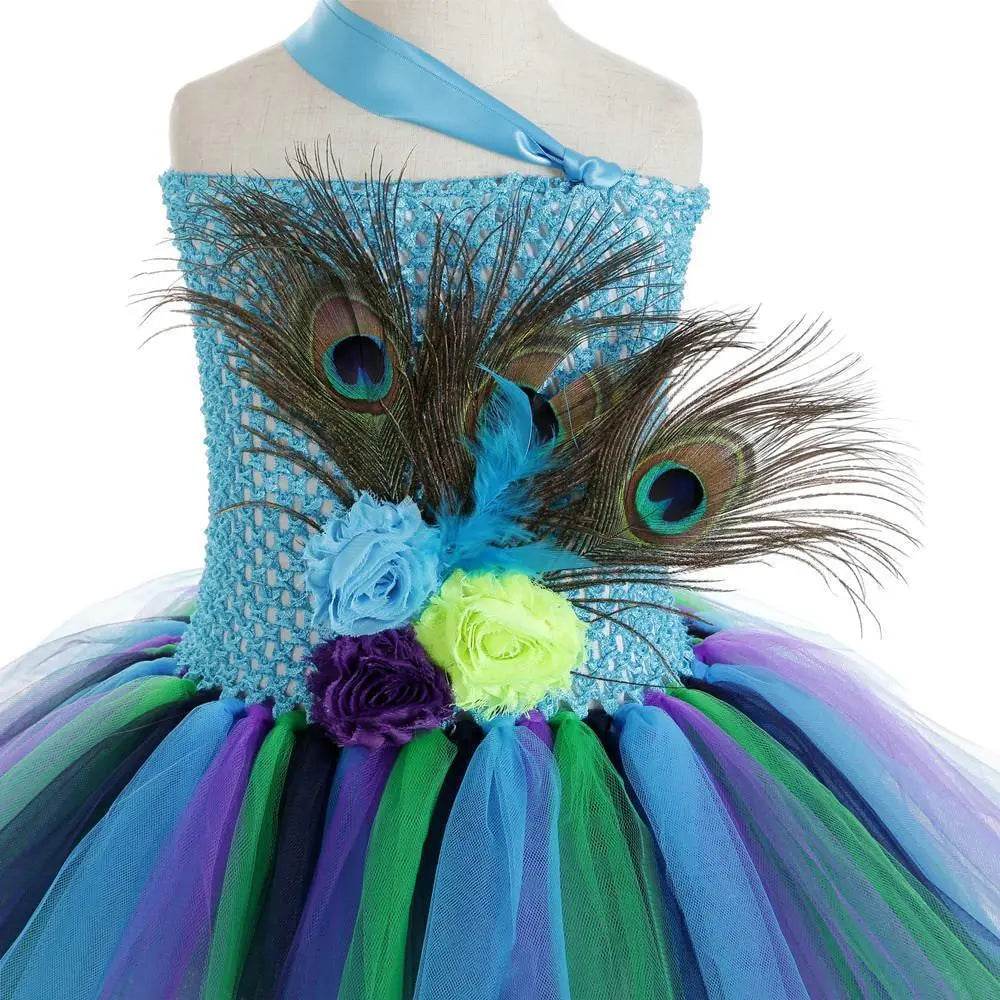 Kids Sequin Peacock Feather Costume Girls Easter Carnival Party Dress - Ecosfun