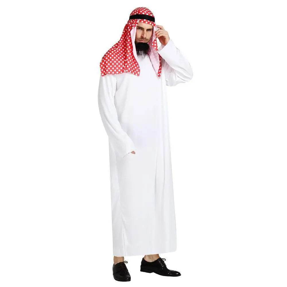 Middle East Dubai Prince adult male White Arab Red turban performance stage costume Cosplay - Ecosfun