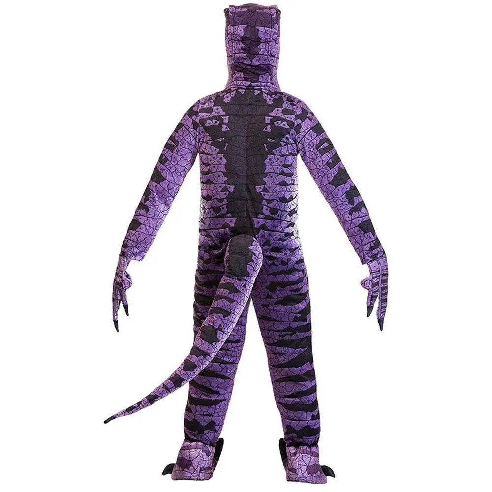 Ravenous Raptor Dinosaur Cosplay Costume Purple Hooded Jumpsuit Outfit Halloween for Kids - Ecosfun