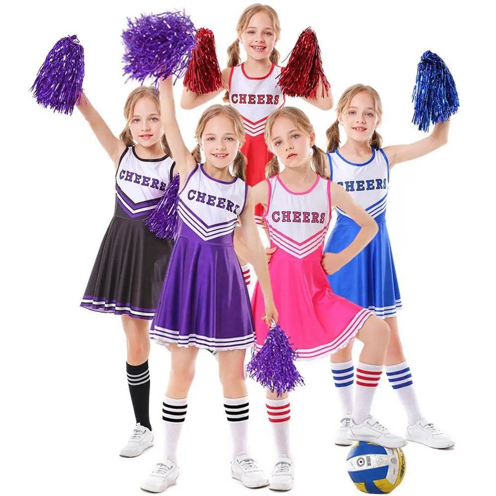 School Cheerleading Uniform Costume Cheerleader Party Dress Halloween Outfit Dress Up For Girls - Ecosfun