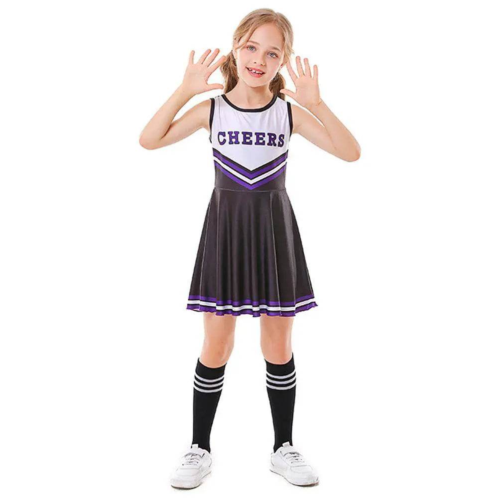 School Cheerleading Uniform Costume Cheerleader Party Dress Halloween Outfit Dress Up For Girls - Ecosfun