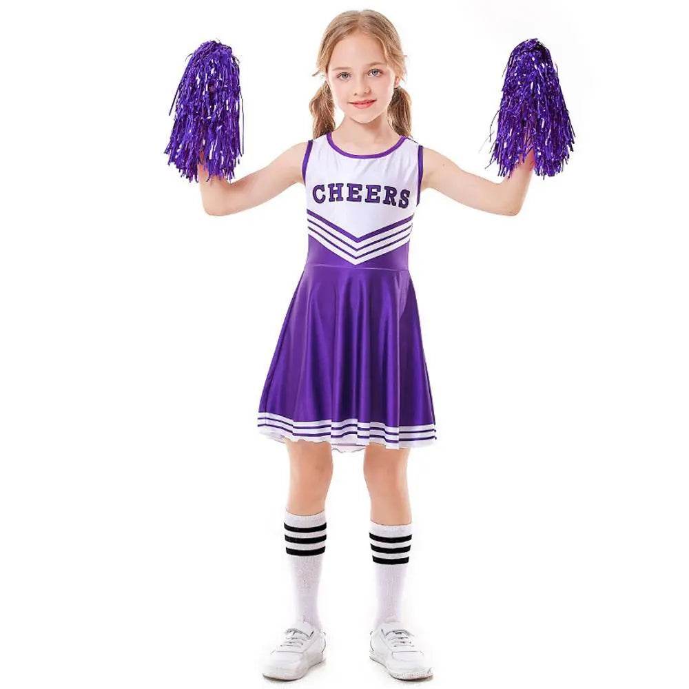 School Cheerleading Uniform Costume Cheerleader Party Dress Halloween Outfit Dress Up For Girls - Ecosfun