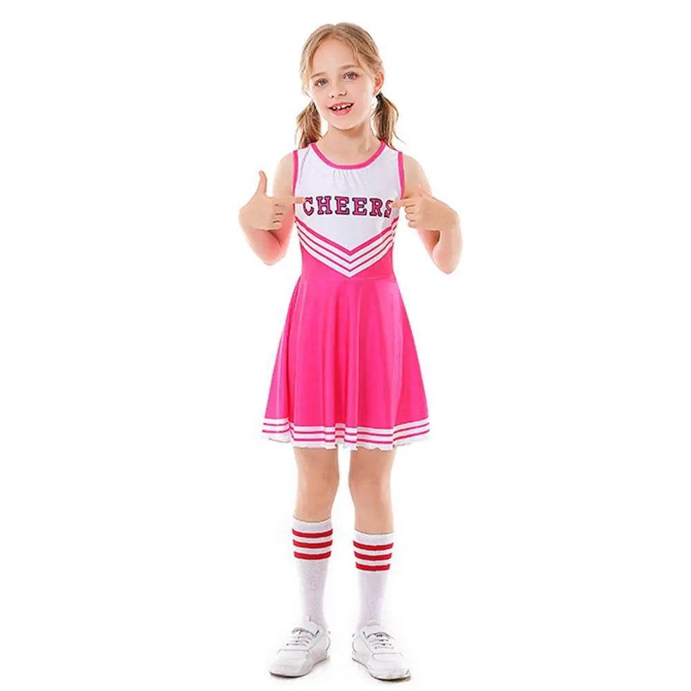 School Cheerleading Uniform Costume Cheerleader Party Dress Halloween Outfit Dress Up For Girls - Ecosfun